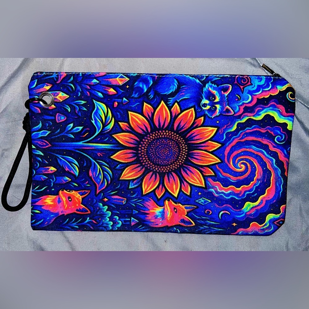 Trippy sunflower large wristlet